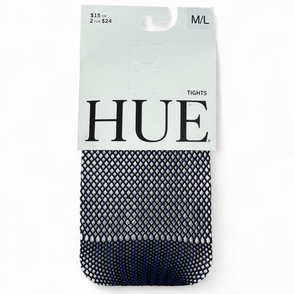 Hue Two Tone Net Tights Womens Size M/L 1 Pair Ink Blue and Black Mix